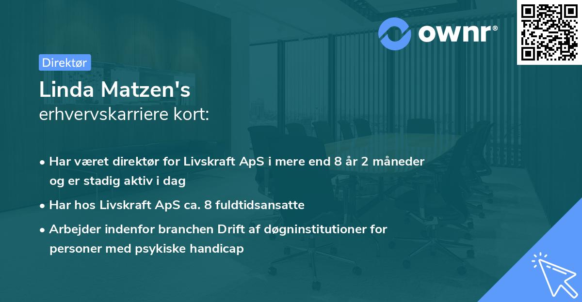 Linda Matzen's erhvervskarriere kort