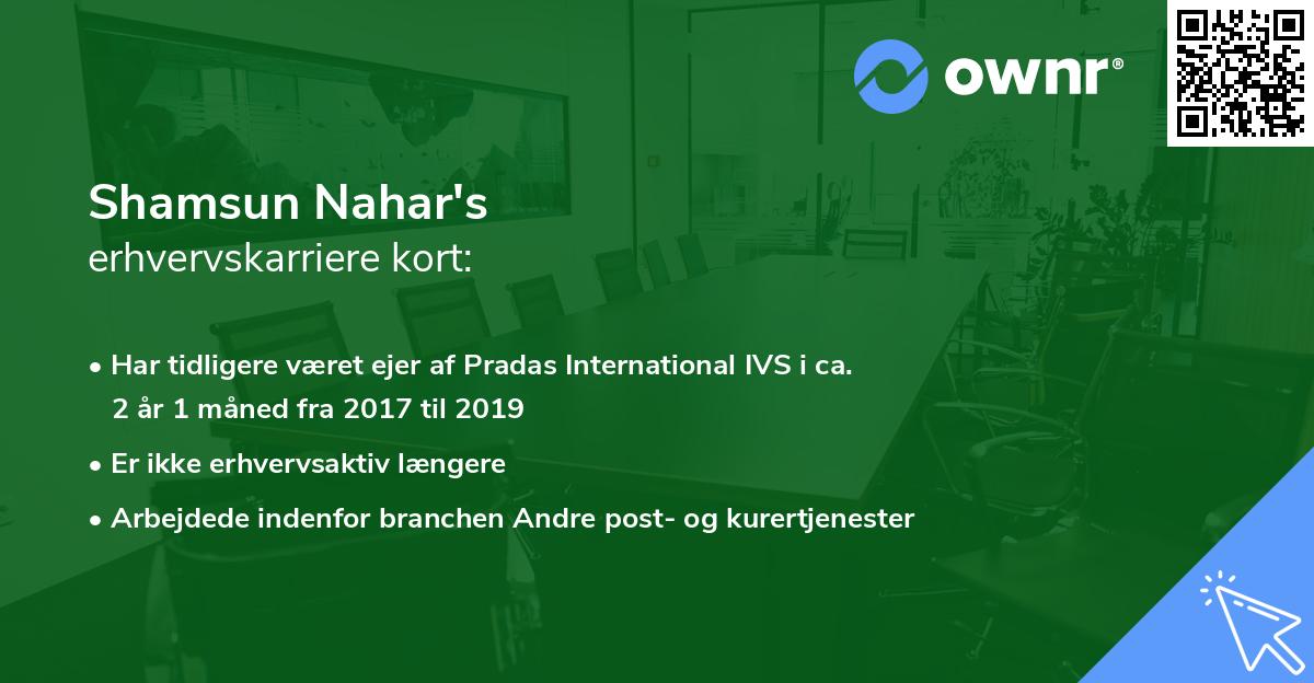 Shamsun Nahar's erhvervskarriere kort