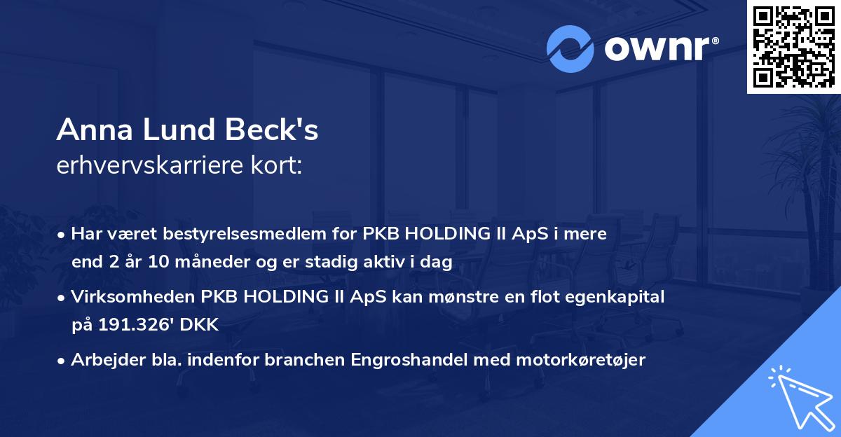 Anna Lund Beck's erhvervskarriere kort