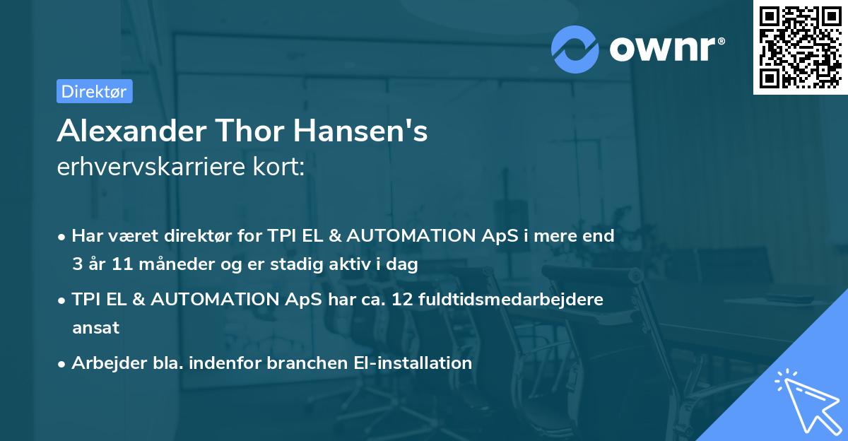 Alexander Thor Hansen's erhvervskarriere kort