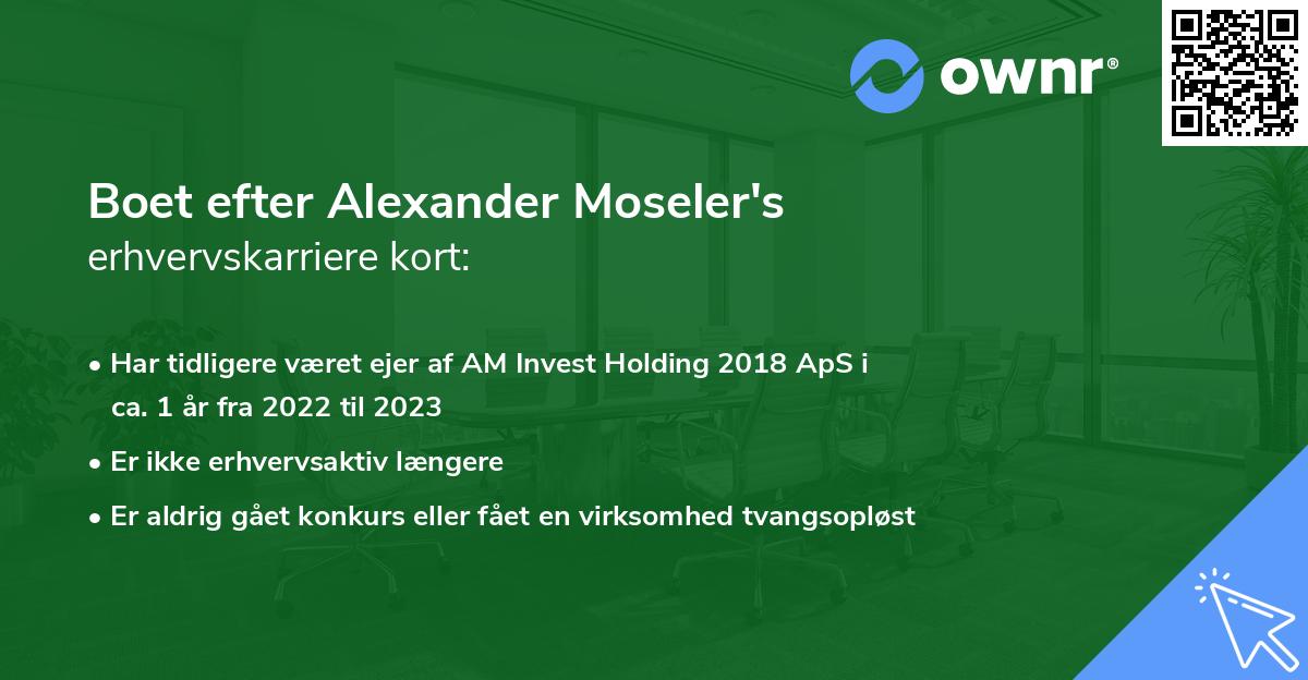 Boet efter Alexander Moseler's erhvervskarriere kort