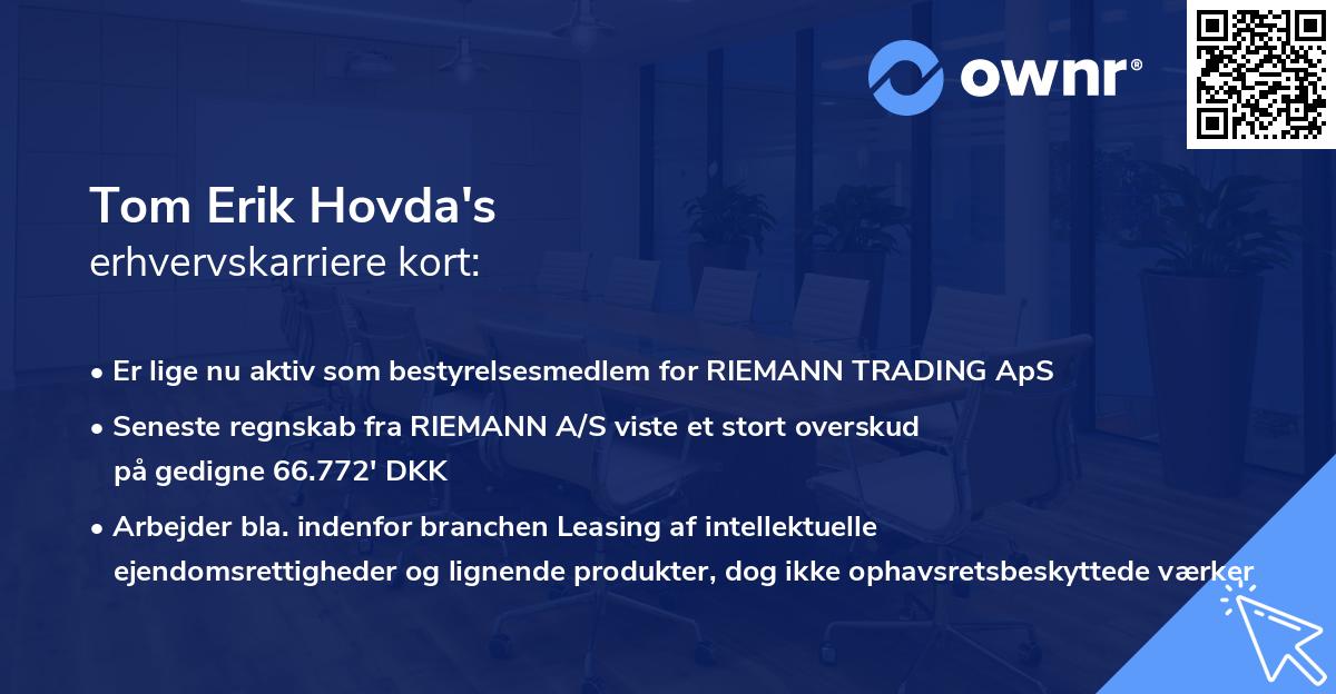 Tom Erik Hovda's erhvervskarriere kort