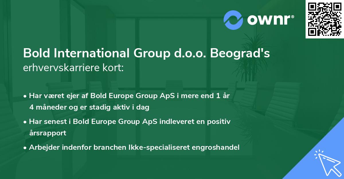 Bold International Group d.o.o. Beograd's erhvervskarriere kort