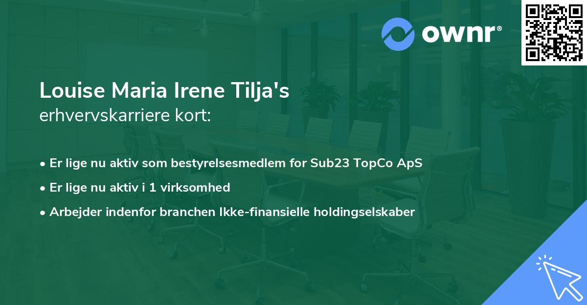 Louise Maria Irene Tilja's erhvervskarriere kort