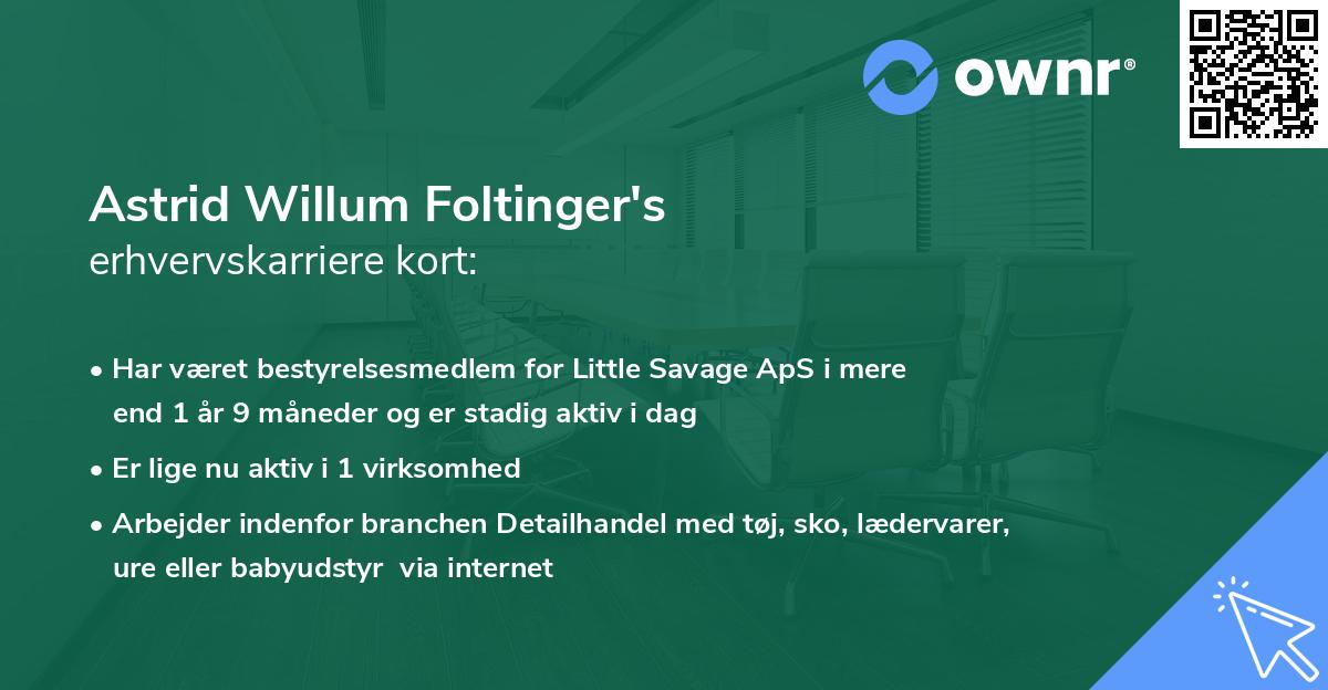 Astrid Willum Foltinger's erhvervskarriere kort