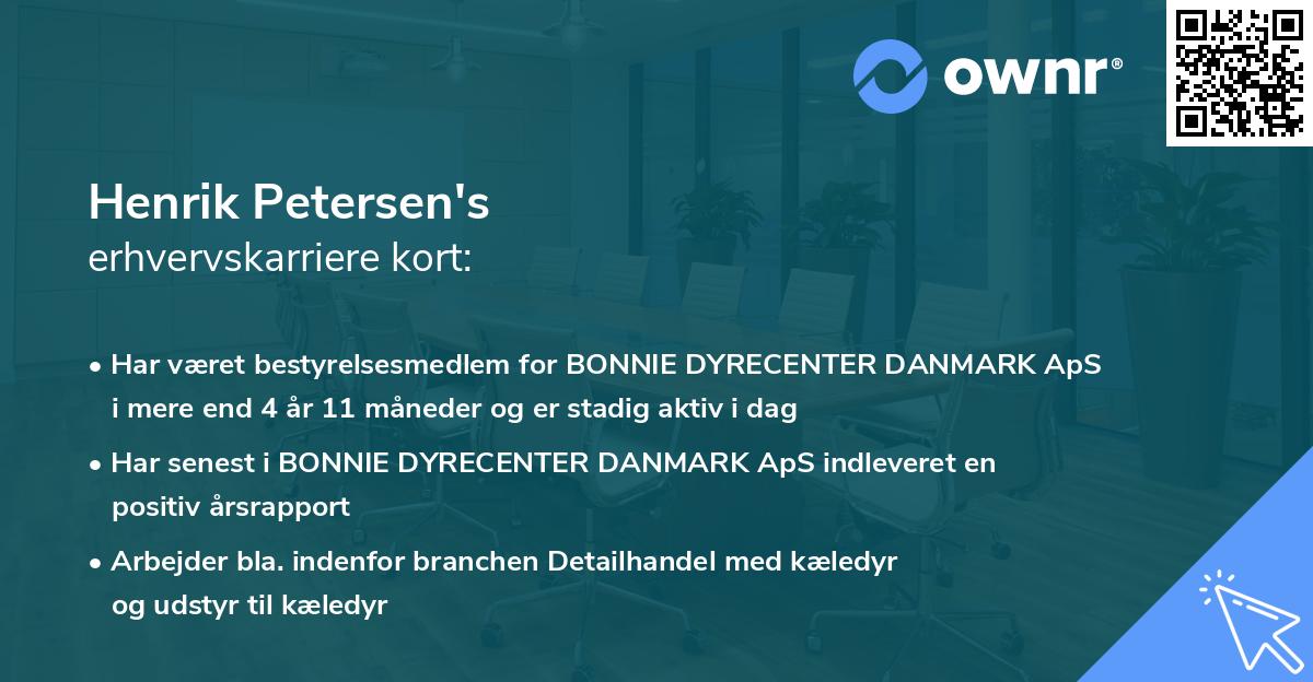 Henrik Petersen's erhvervskarriere kort