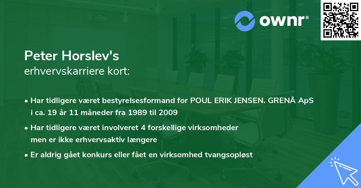 Peter Horslev's erhvervskarriere kort