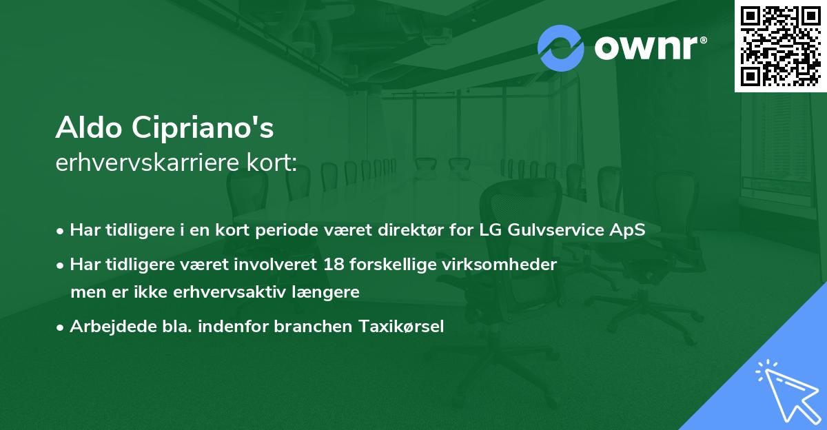 Aldo Cipriano's erhvervskarriere kort