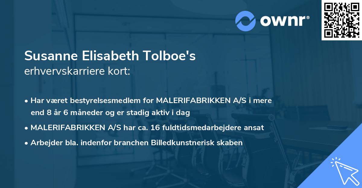 Susanne Elisabeth Tolboe's erhvervskarriere kort