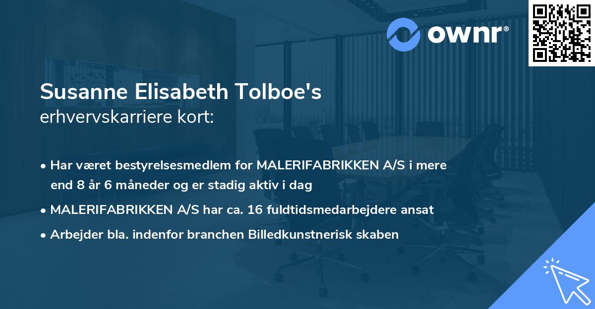 Susanne Elisabeth Tolboe's erhvervskarriere kort