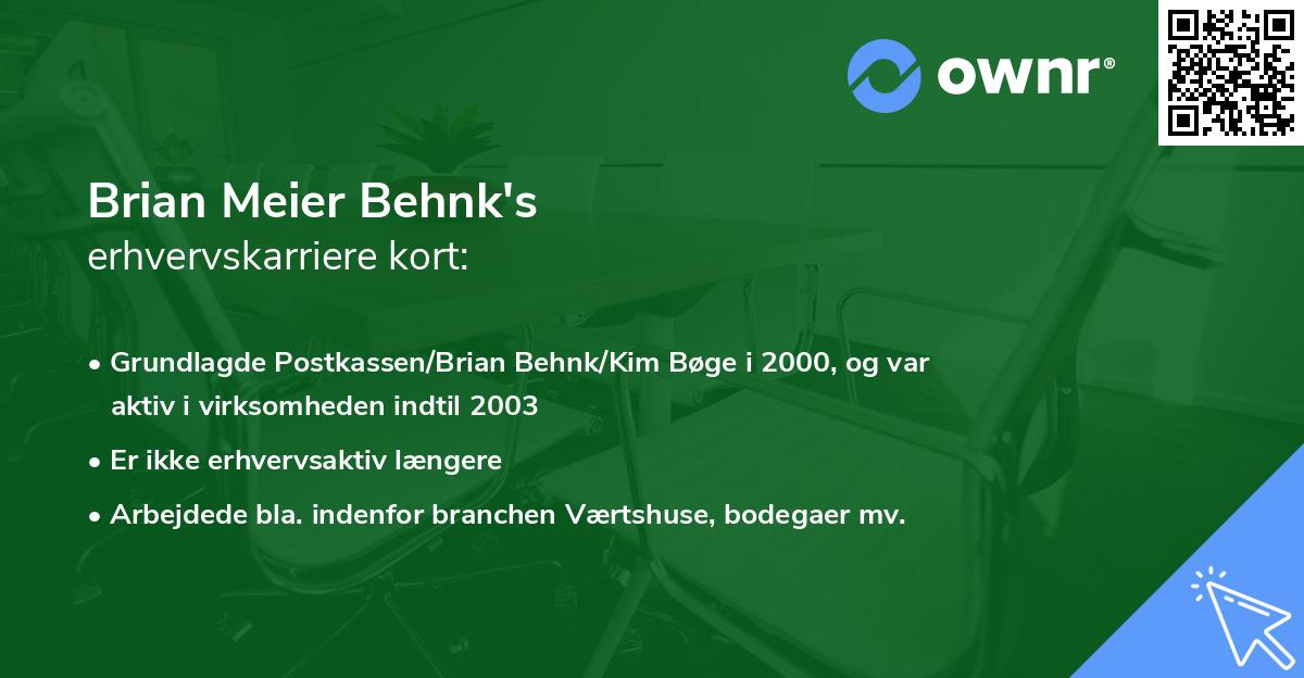 Brian Meier Behnk's erhvervskarriere kort