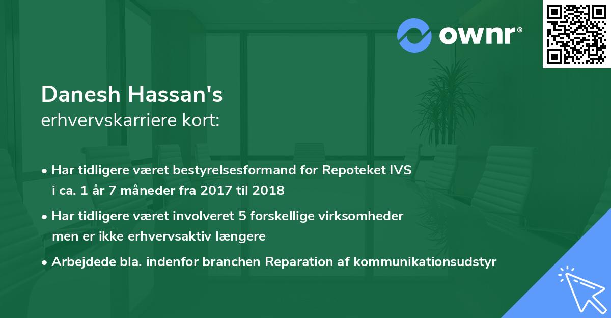 Danesh Hassan's erhvervskarriere kort