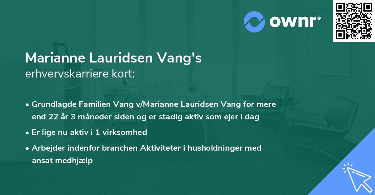 Marianne Lauridsen Vang's erhvervskarriere kort