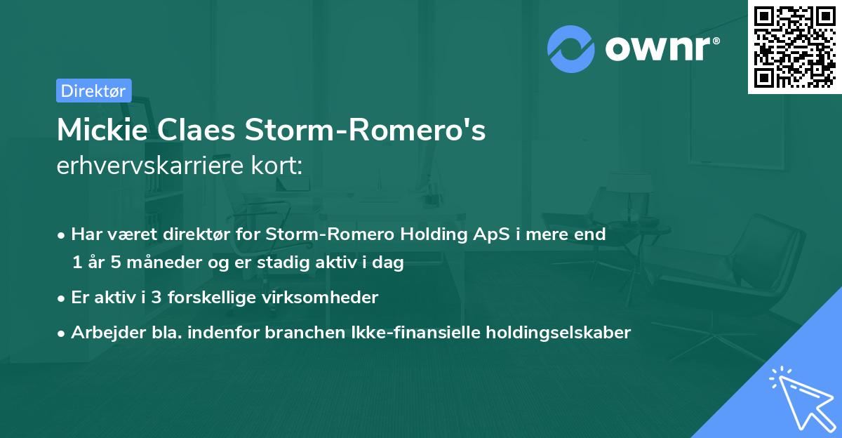 Mickie Claes Storm-Romero's erhvervskarriere kort