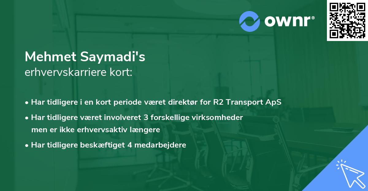 Mehmet Saymadi's erhvervskarriere kort