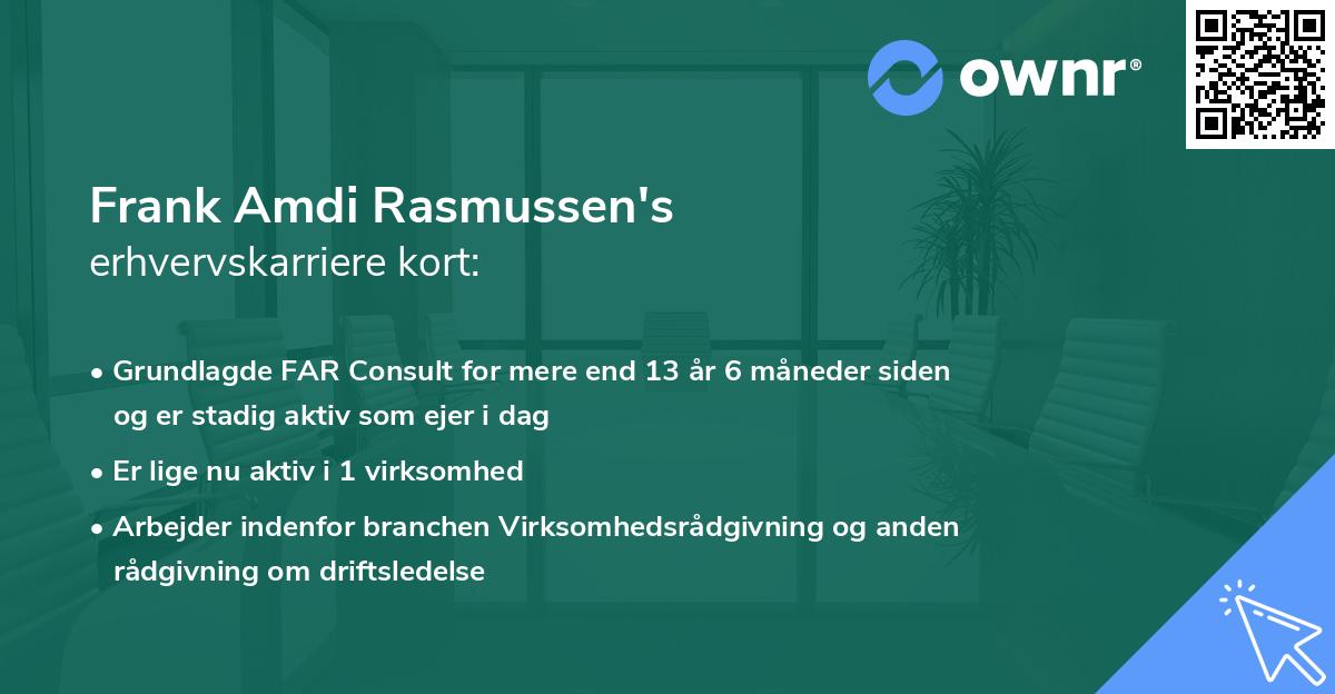 Frank Amdi Rasmussen's erhvervskarriere kort