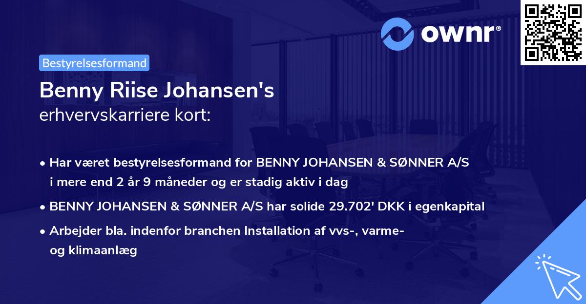 Benny Riise Johansen's erhvervskarriere kort