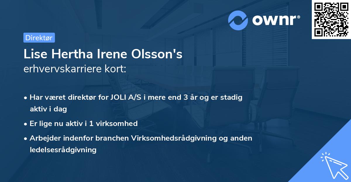 Lise Hertha Irene Olsson's erhvervskarriere kort