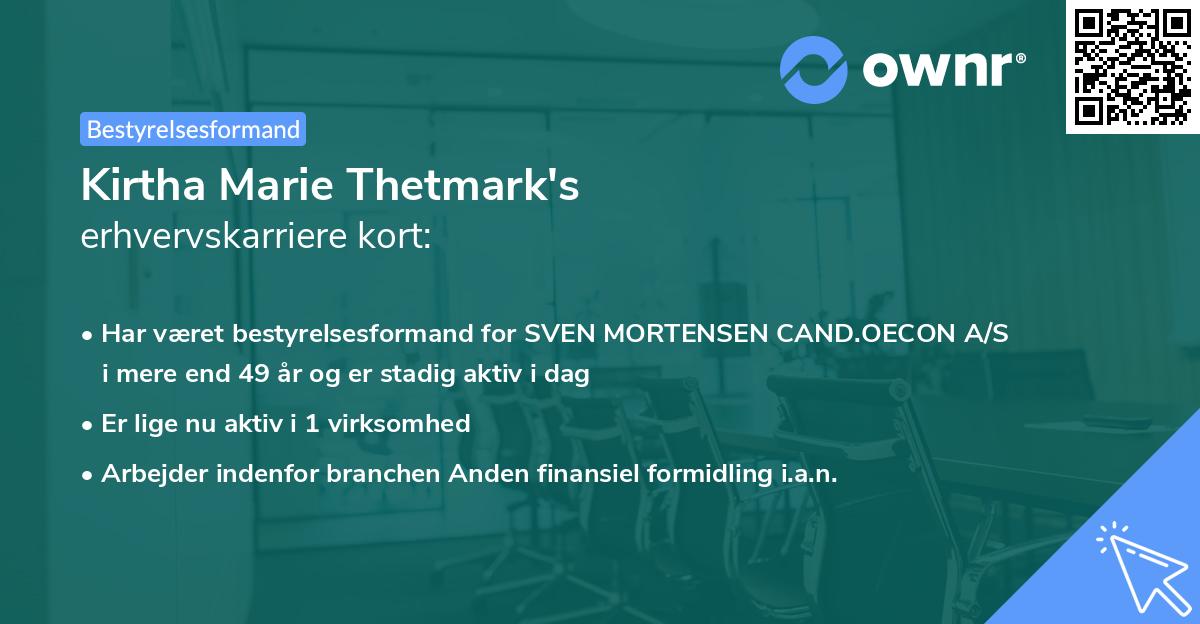 Kirtha Marie Thetmark's erhvervskarriere kort
