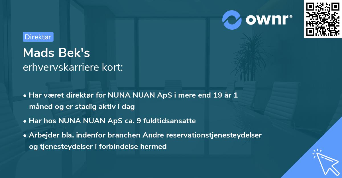 Mads Bek's erhvervskarriere kort
