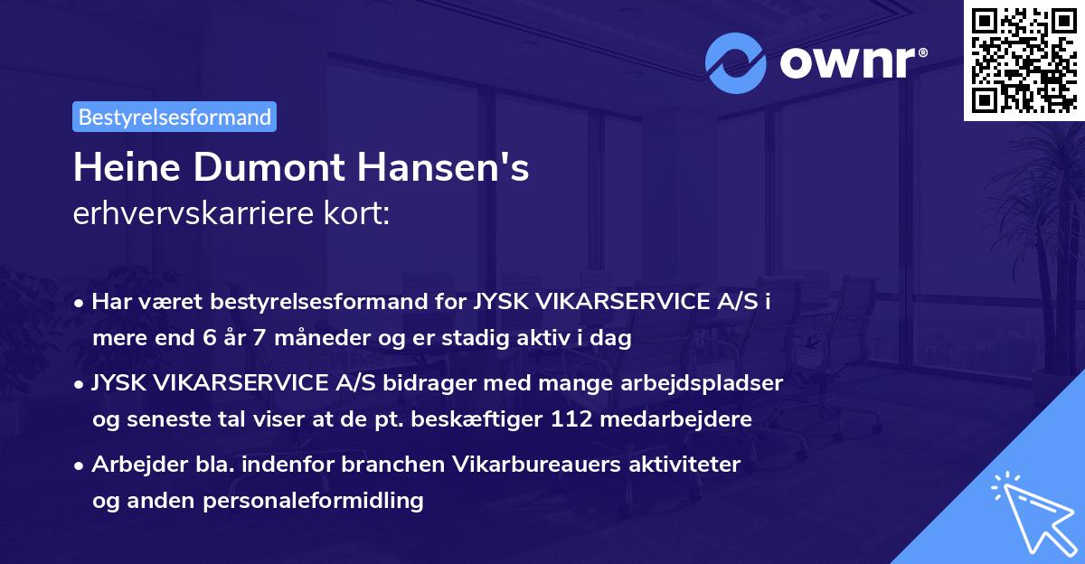 Heine Dumont Hansen's erhvervskarriere kort