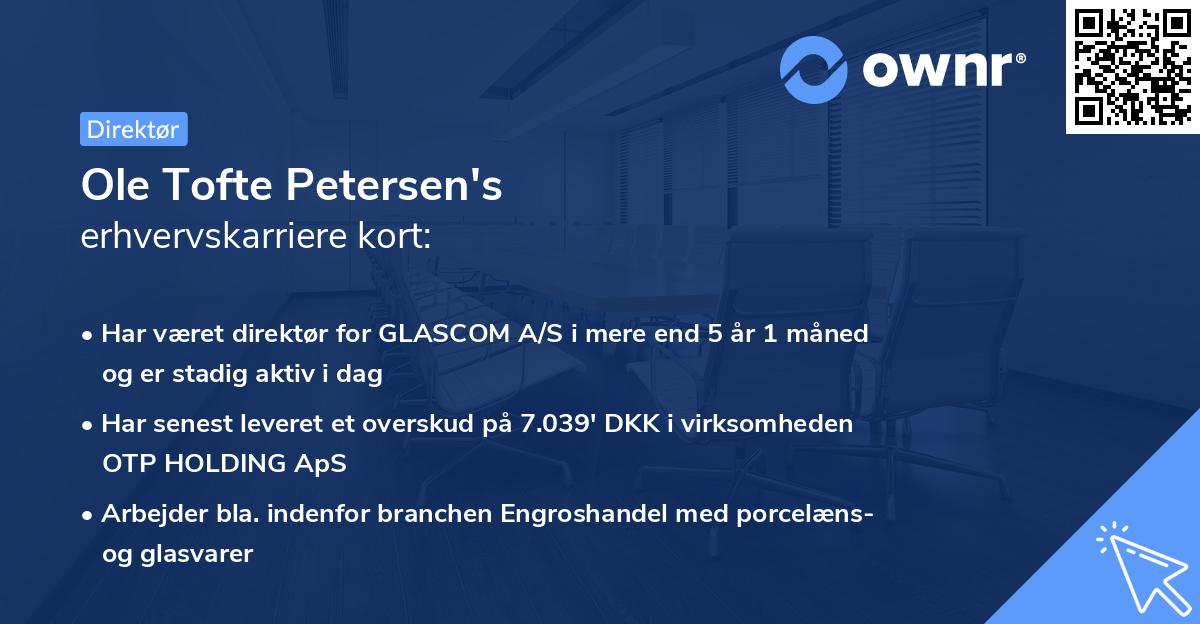 Ole Tofte Petersen's erhvervskarriere kort
