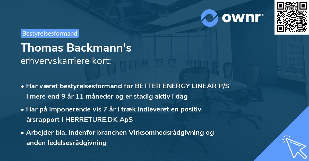 Thomas Backmann's erhvervskarriere kort