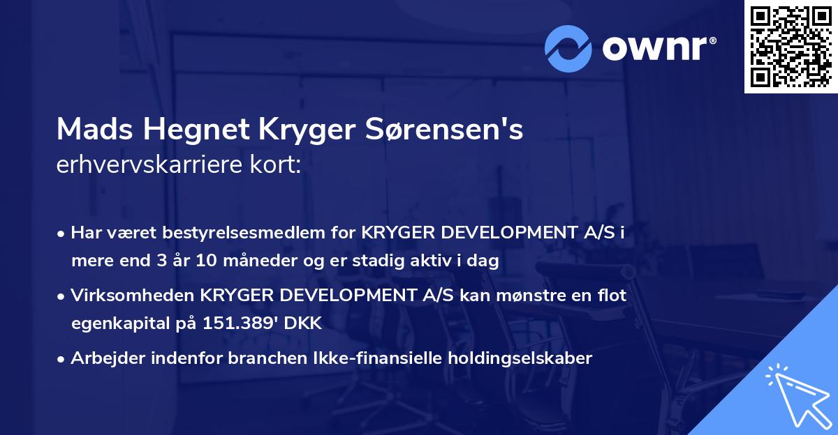 Mads Hegnet Kryger Sørensen's erhvervskarriere kort