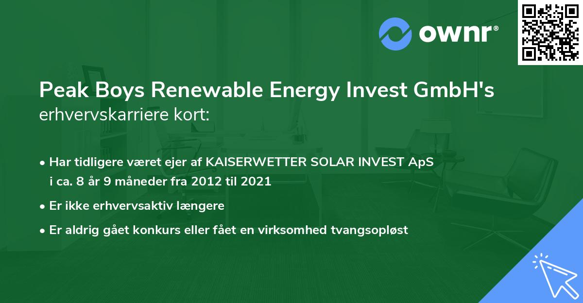 Peak Boys Renewable Energy Invest GmbH's erhvervskarriere kort