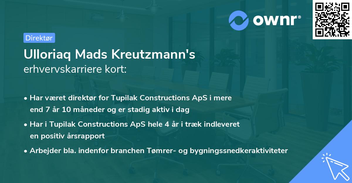 Ulloriaq Mads Kreutzmann's erhvervskarriere kort