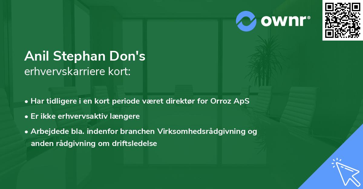 Anil Stephan Don's erhvervskarriere kort