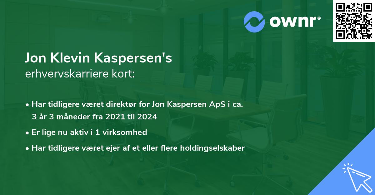 Jon Klevin Kaspersen's erhvervskarriere kort