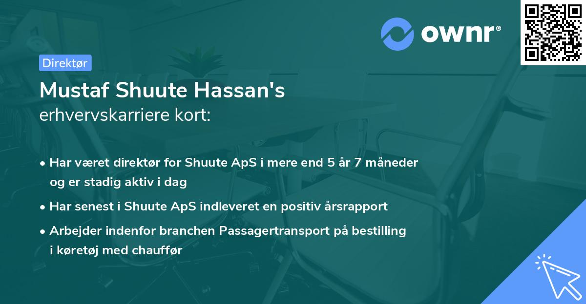 Mustaf Shuute Hassan's erhvervskarriere kort