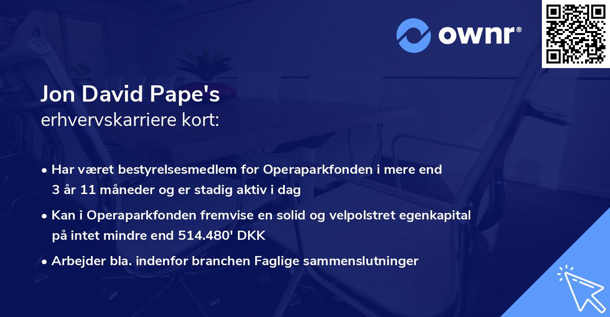 Jon David Pape's erhvervskarriere kort