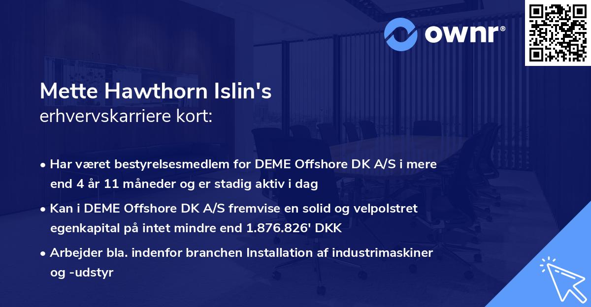 Mette Hawthorn Islin's erhvervskarriere kort