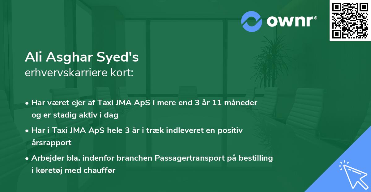 Ali Asghar Syed's erhvervskarriere kort