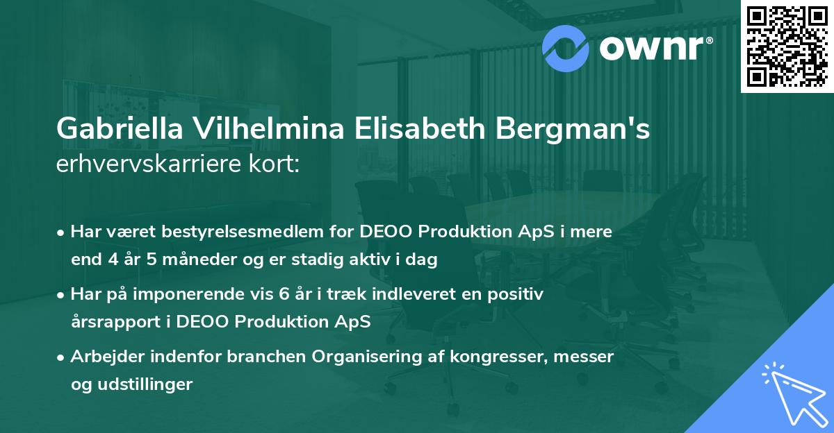 Gabriella Vilhelmina Elisabeth Bergman's erhvervskarriere kort