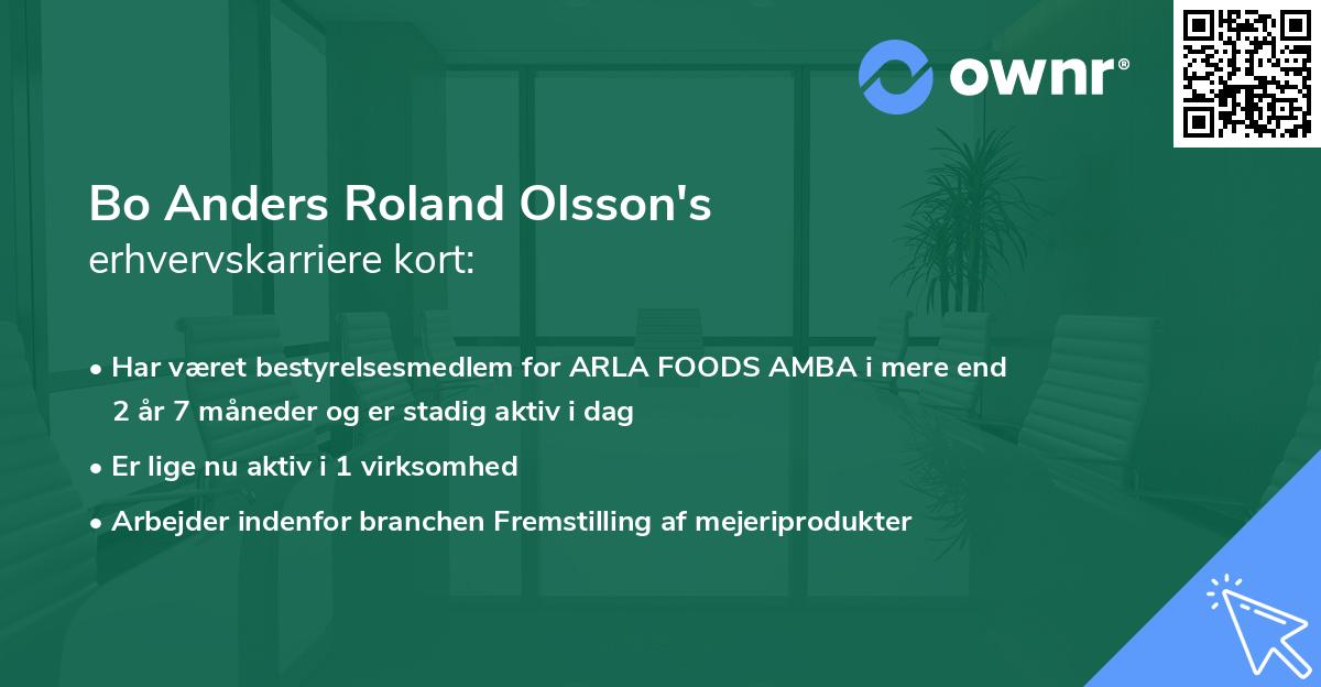 Bo Anders Roland Olsson's erhvervskarriere kort