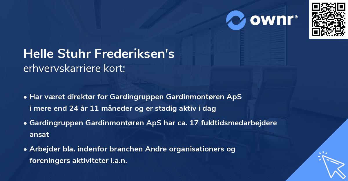 Helle Stuhr Frederiksen's erhvervskarriere kort