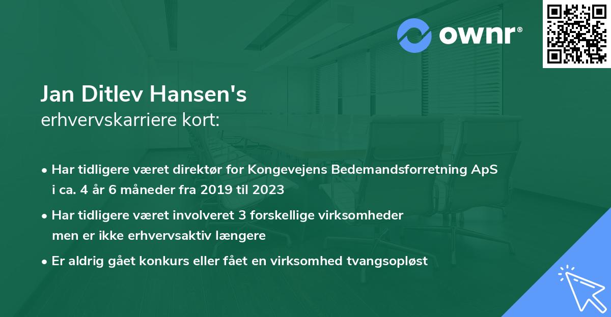 Jan Ditlev Hansen's erhvervskarriere kort