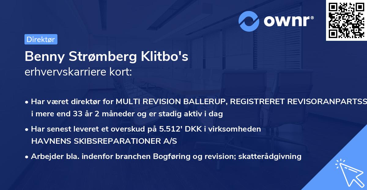 Benny Strømberg Klitbo's erhvervskarriere kort