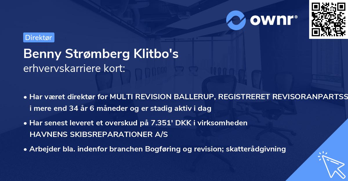Benny Strømberg Klitbo's erhvervskarriere kort