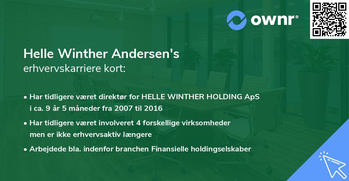 Helle Winther Andersen's erhvervskarriere kort
