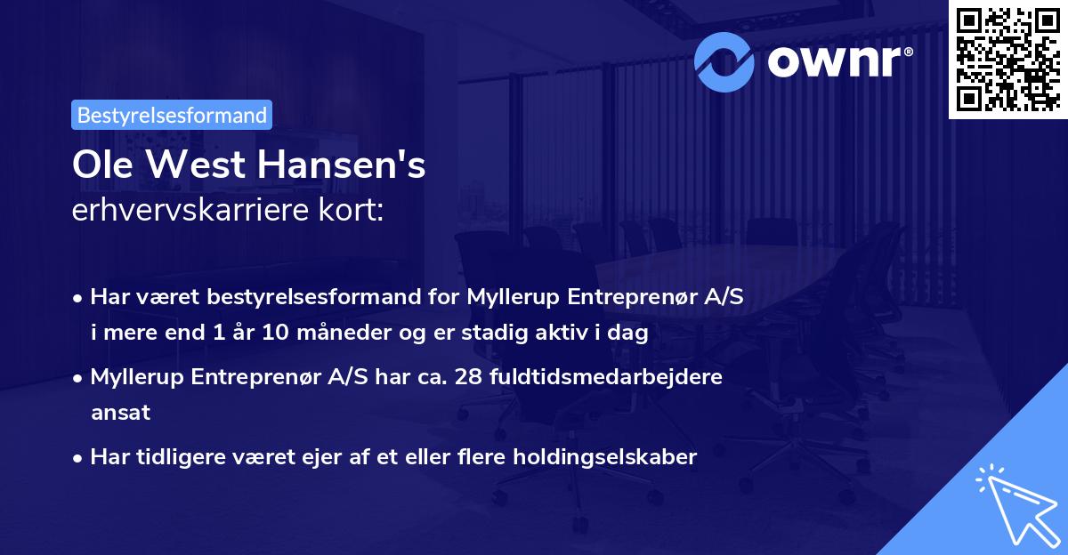 Ole West Hansen's erhvervskarriere kort