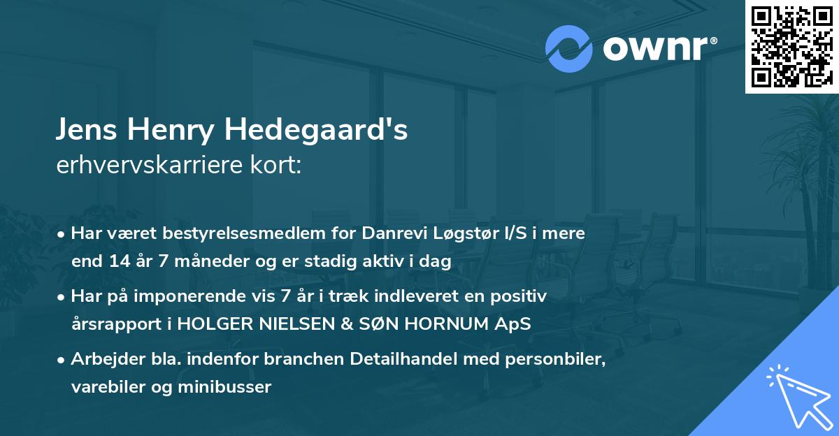 Jens Henry Hedegaard's erhvervskarriere kort