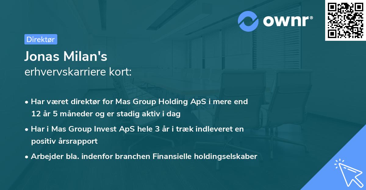 Jonas Milan's erhvervskarriere kort