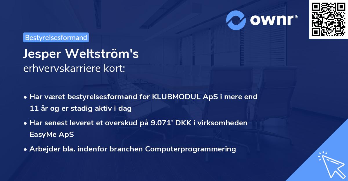 Jesper Weltström's erhvervskarriere kort