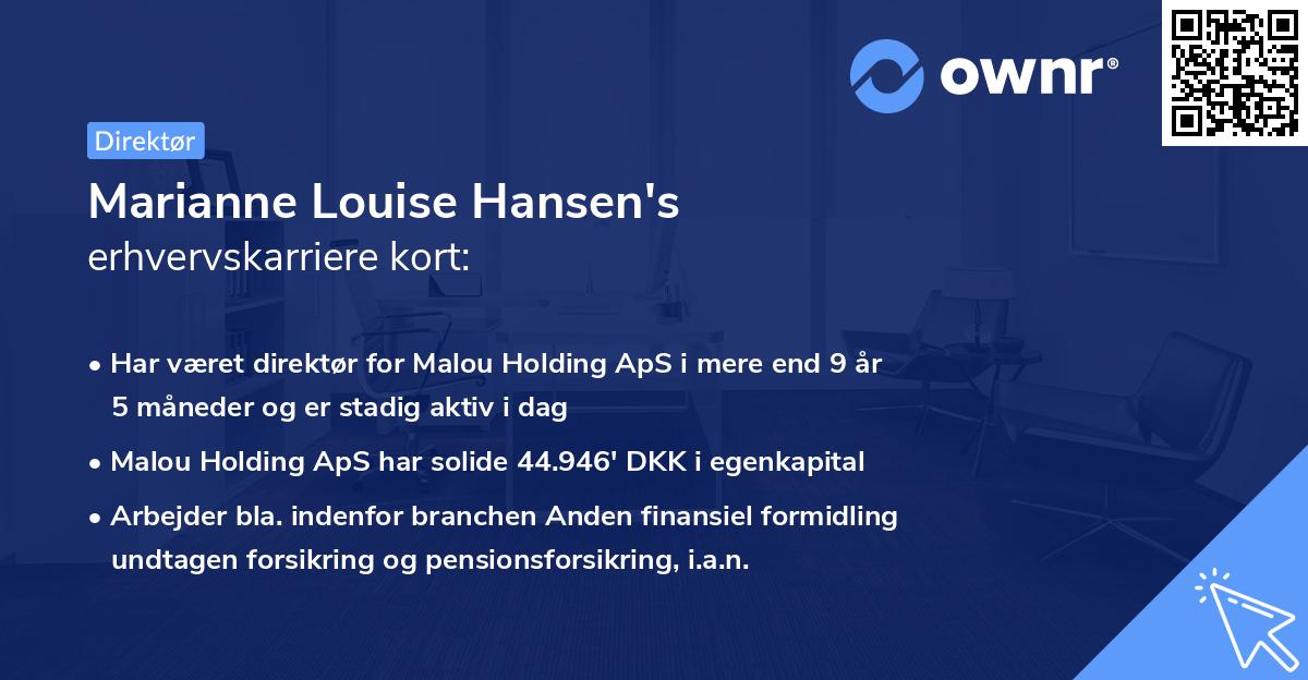 Marianne Louise Hansen's erhvervskarriere kort