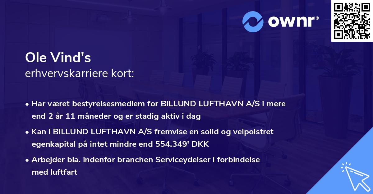 Ole Vind's erhvervskarriere kort