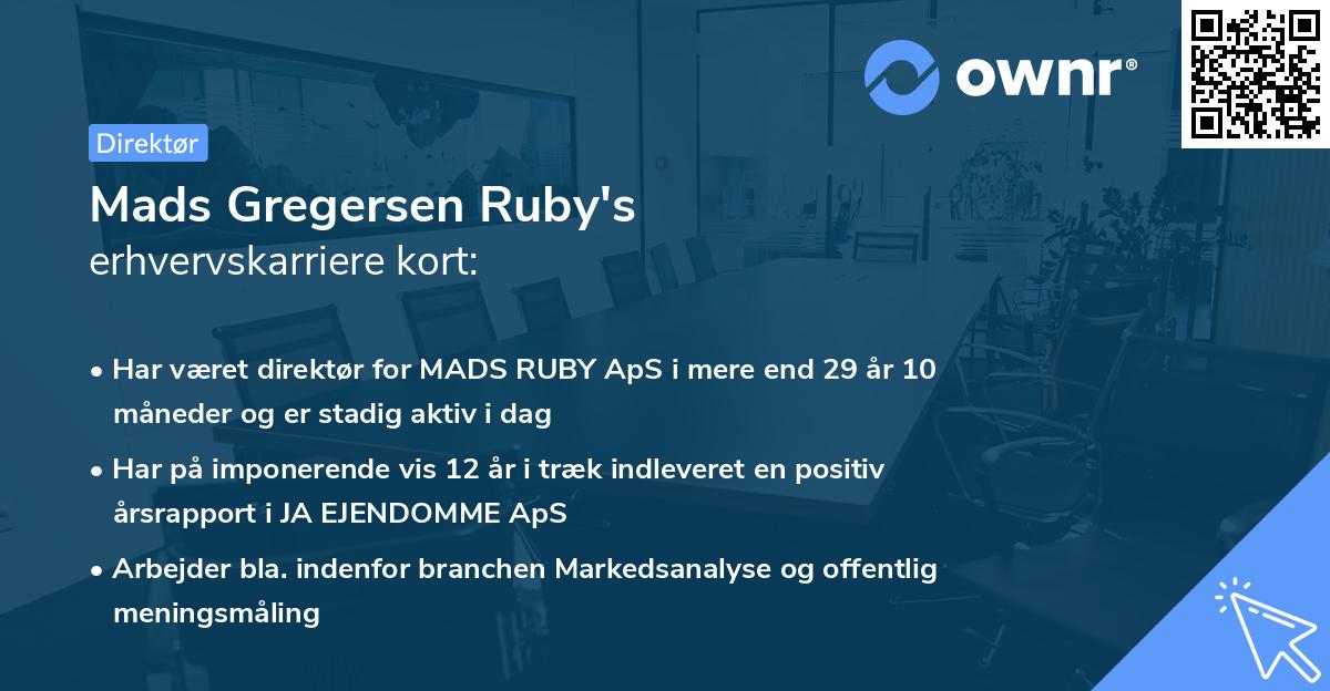 Mads Gregersen Ruby's erhvervskarriere kort